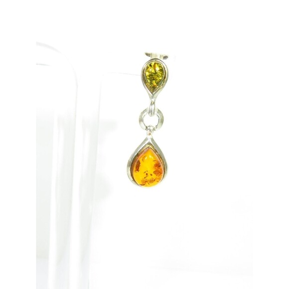 Yellow & Honey Baltic Amber Dangling Earrings Sterling Silver 1 1/4" Drop - Picture 3 of 7